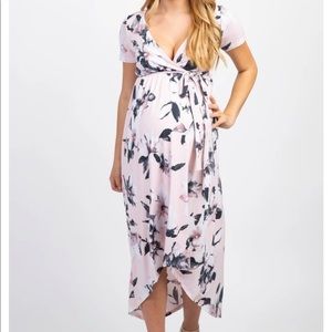Pink blush maternity- Floral high low wrap dress
